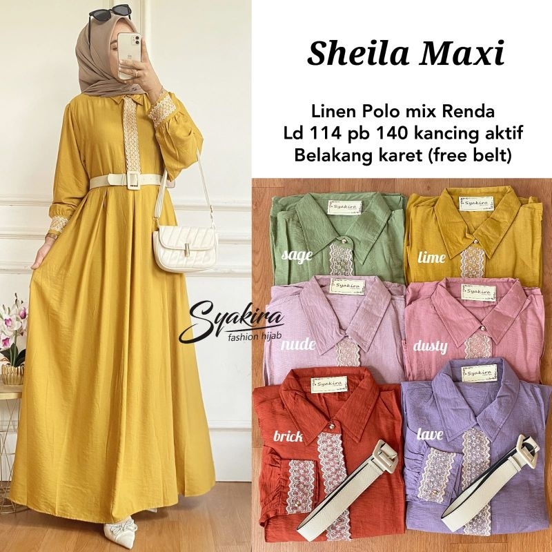 SHEILA MAXI DRESS free belt ORI SYAKIRA | Ld114 Linen Polo mix Renda