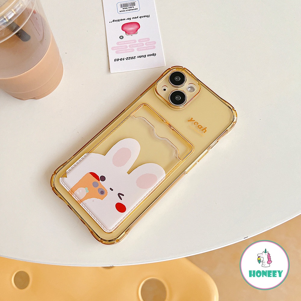 Dompet Card Holder Case Untuk iPhone 14 Pro Max13 12 11 Pro Max Case iPhone XR XS 8 7 14 Plus Transparan Bunny Soft TPU Shockproof Cover