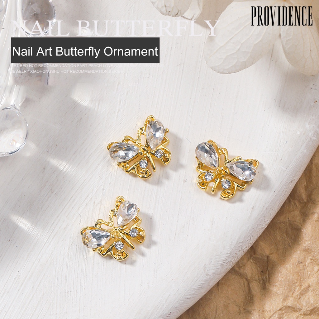 Providence 10Pcs/Set Nail Art Charm 3D Golden Alloy Mewah Lucu DIY Logam Berlian Imitasi Inlay Kupu-Kupu Dekorasi Kuku Salon Digunakan Di Rumah