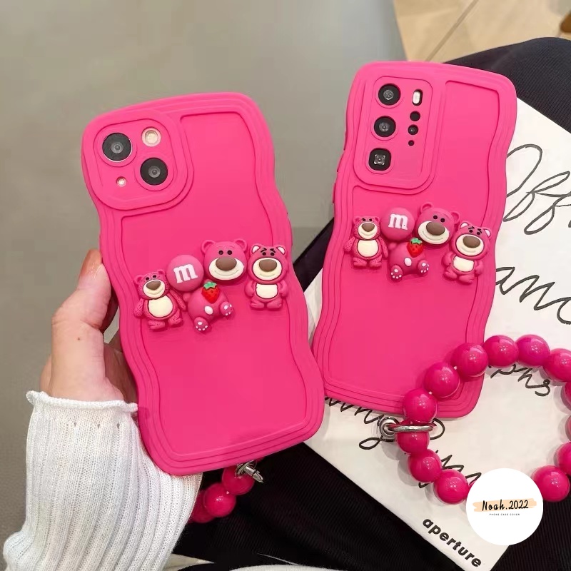 Case Untuk VIVO Y21s Y20 Y15s Y15 Y21 Y22 Y02 Y11 Y16 Y12 Y75 Y22s Y12i Y17 Y35 Y12s Y02s Y33s V25E V20 V21 Y91C Y15A Y91 Y30 3D Cute Manyo Decor Wavy Edge Case Dengan Gelang Manik