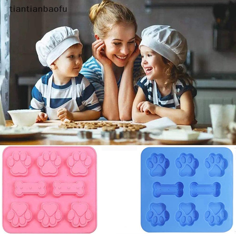 [tiantianbaofu] 1pc Cetakan Silikon Tapak Anjing Tulang Cookie Cutter DIY 3D Fondant Baking Molds Butik