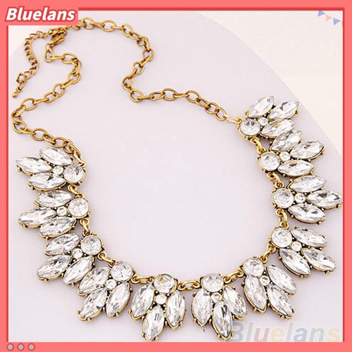 [BLS] Mewah Wanita Berlian Imitasi Mengkilap Hias Liontin Bib Kalung Rantai Pesta Perhiasan