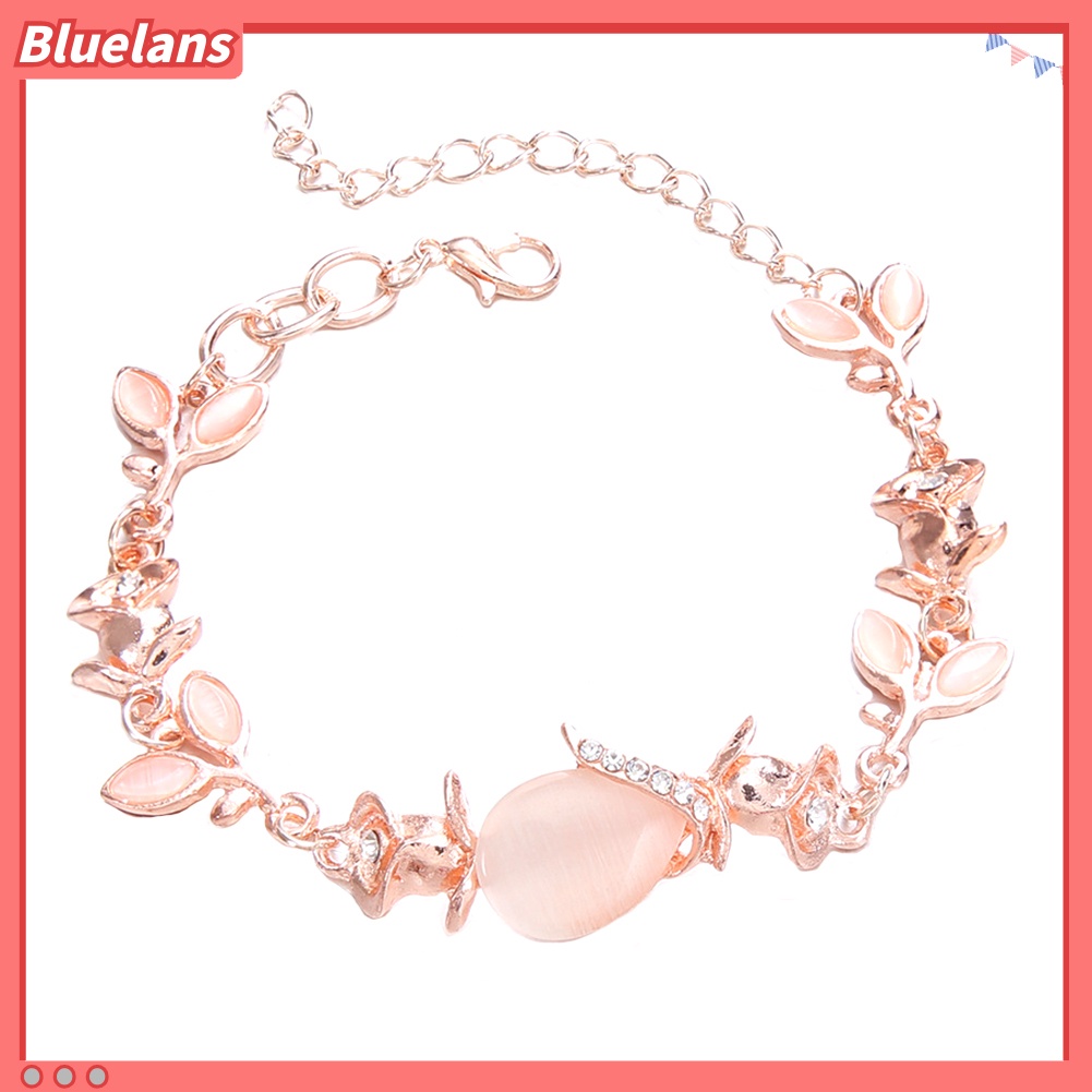 [BLS] Fashion Buatan Opal Hias Daun Gelang Wanita Pesta Bangle Perhiasan Hadiah