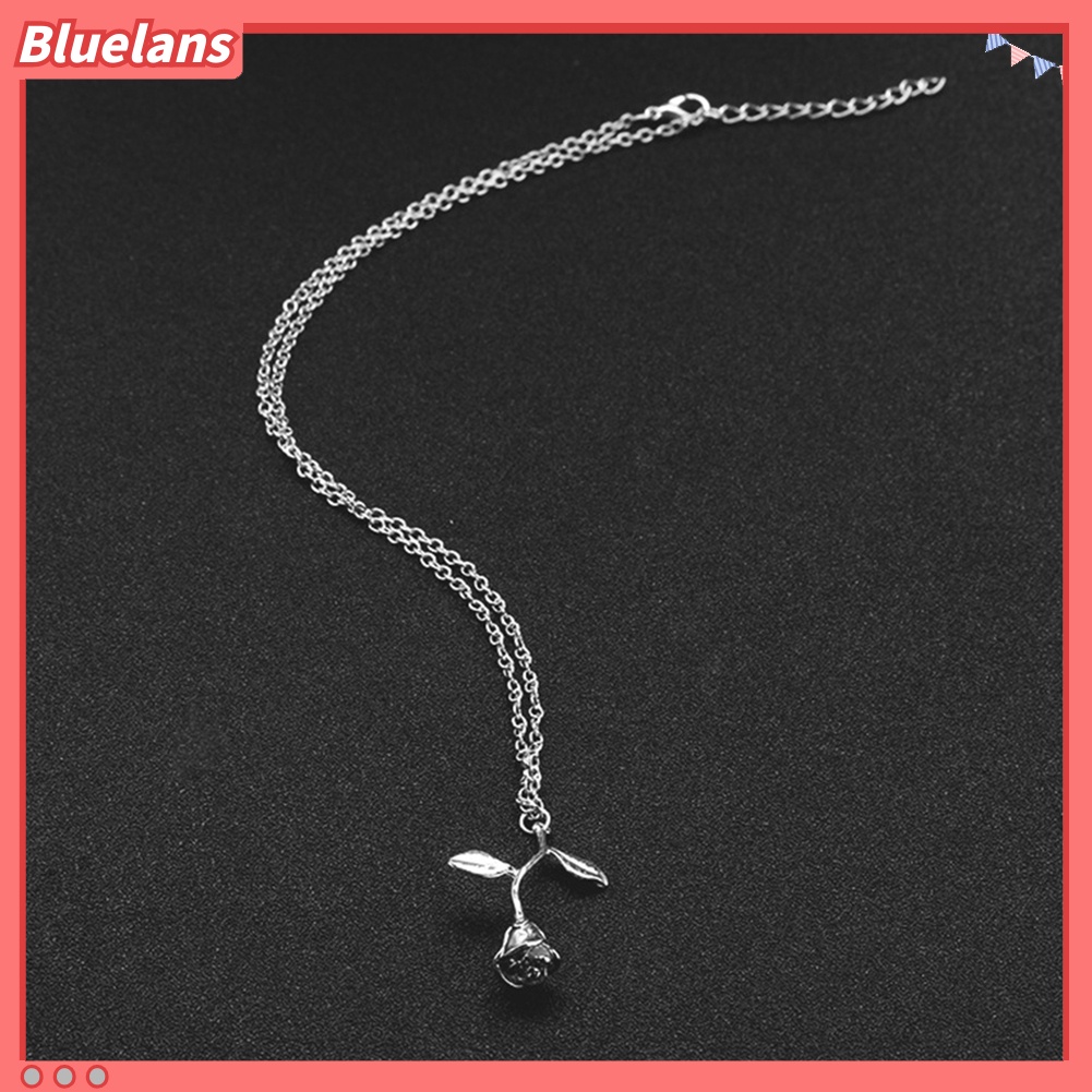 [BLS] Wanita Fashion Mawar Daun Liontin Alloy Rantai Panjang Kalung Pesta Perhiasan Hadiah