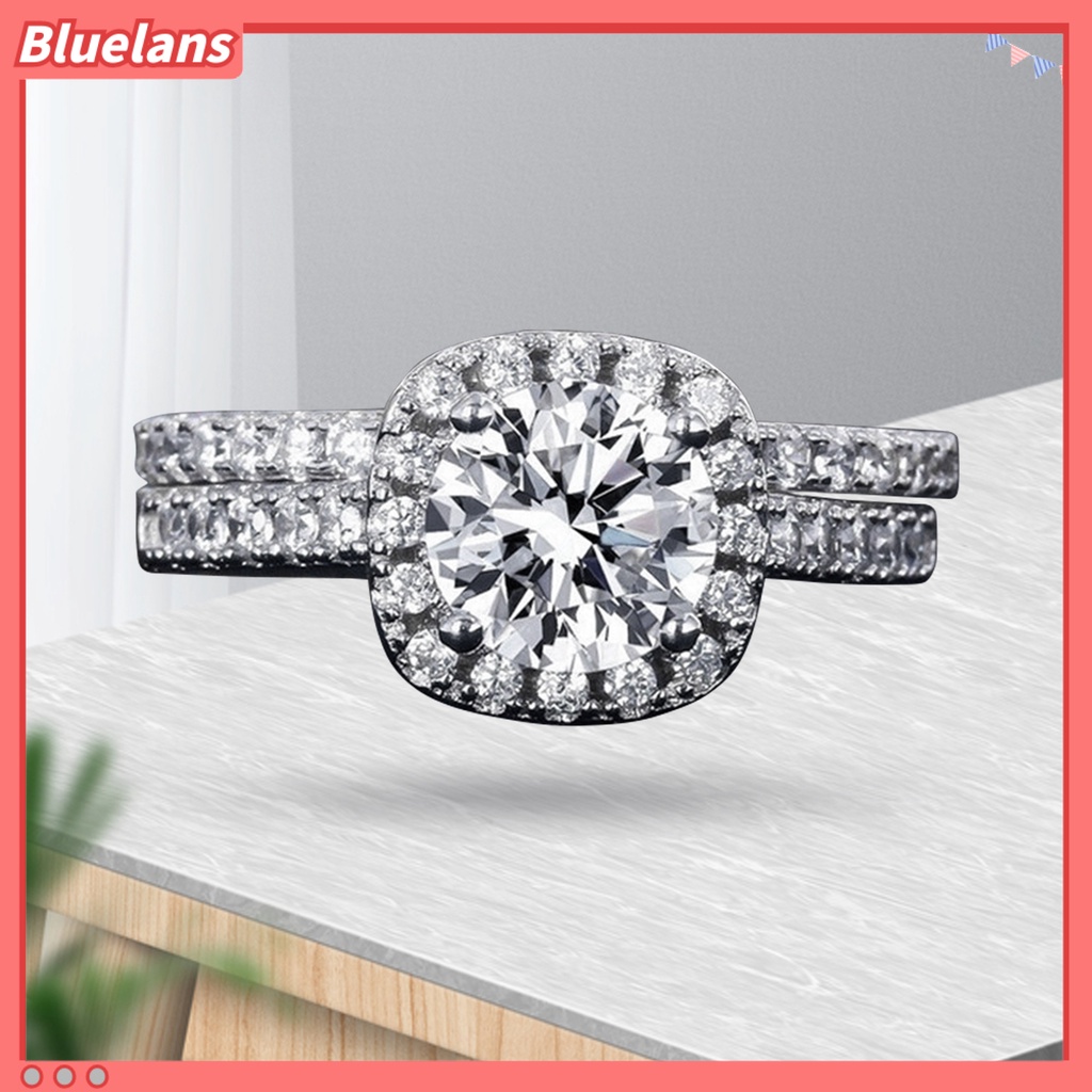[BLS] 1pasang Cincin Couple Geometris Persegi Berlian Imitasi Perhiasan Indah Terang Kilau Cincin Untuk Pernikahan