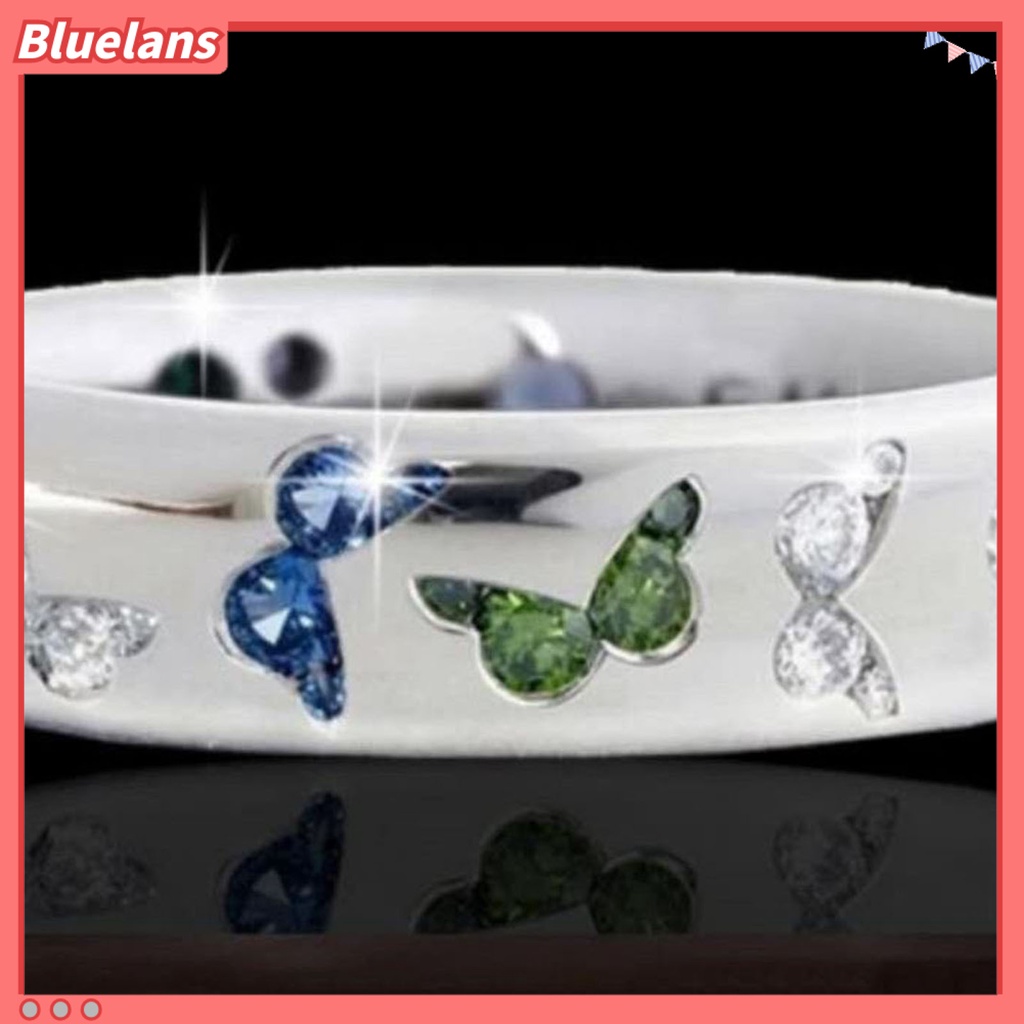 [BLS] Cincin Wanita Mengkilap Motif Kupu-Kupu Stainless Indah Warna Campur Lady Finger Ring Untuk Pernikahan