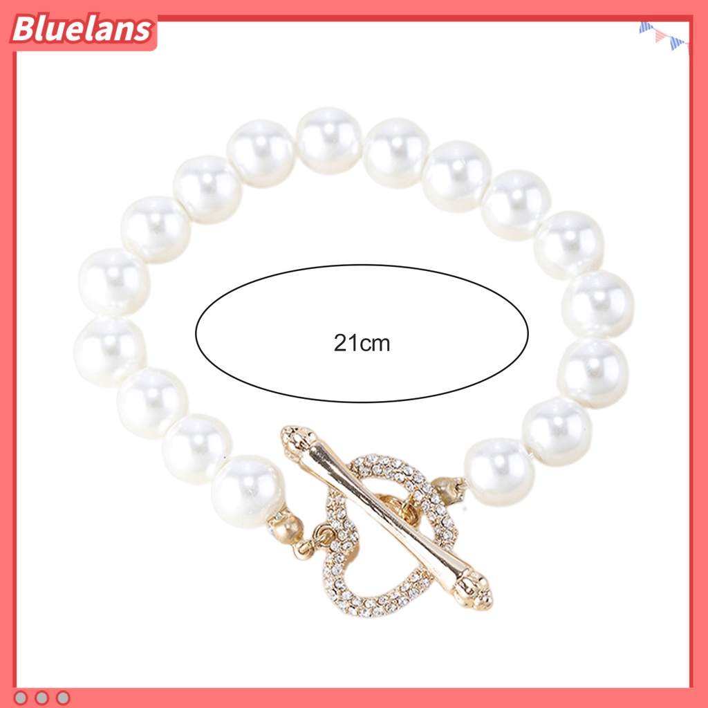 [BLS] Gelang Manik-Manik Indah Adjustable Glossy INS Manis Berlian Imitasi Bulat Gelang Mutiara Imitasi Untuk Pakaian Sehari-Hari