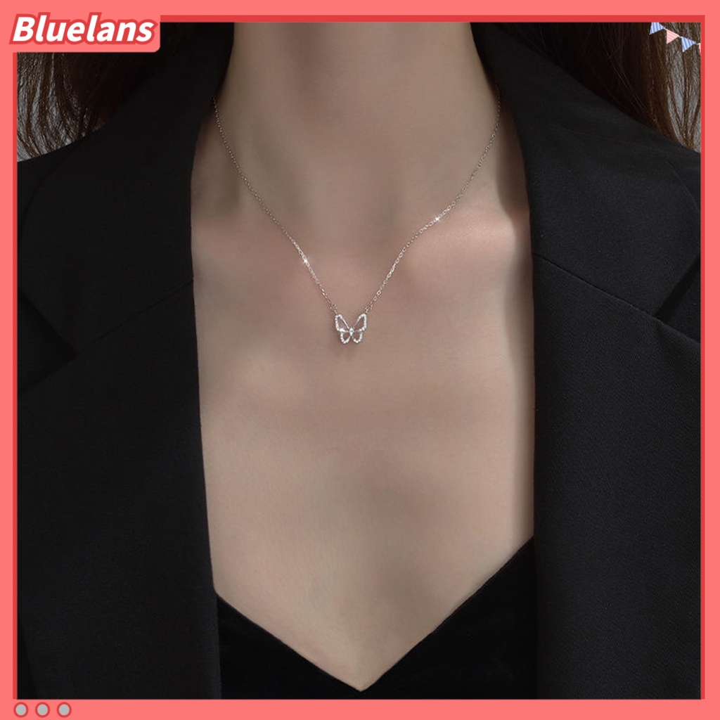 [BLS] Wanita Kalung Hollow Out Kupu-Kupu Perhiasan Ins Gaya Rhinestones Choker Necklace Untuk Pakaian Sehari-Hari