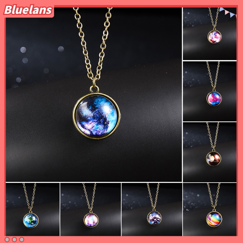 [BLS] Liontin Kalung Kepribadian Dua Sisi Glow in The Dark Vintage Colorful Galaxy Bola Kaca Kalung Perhiasan Aksesori
