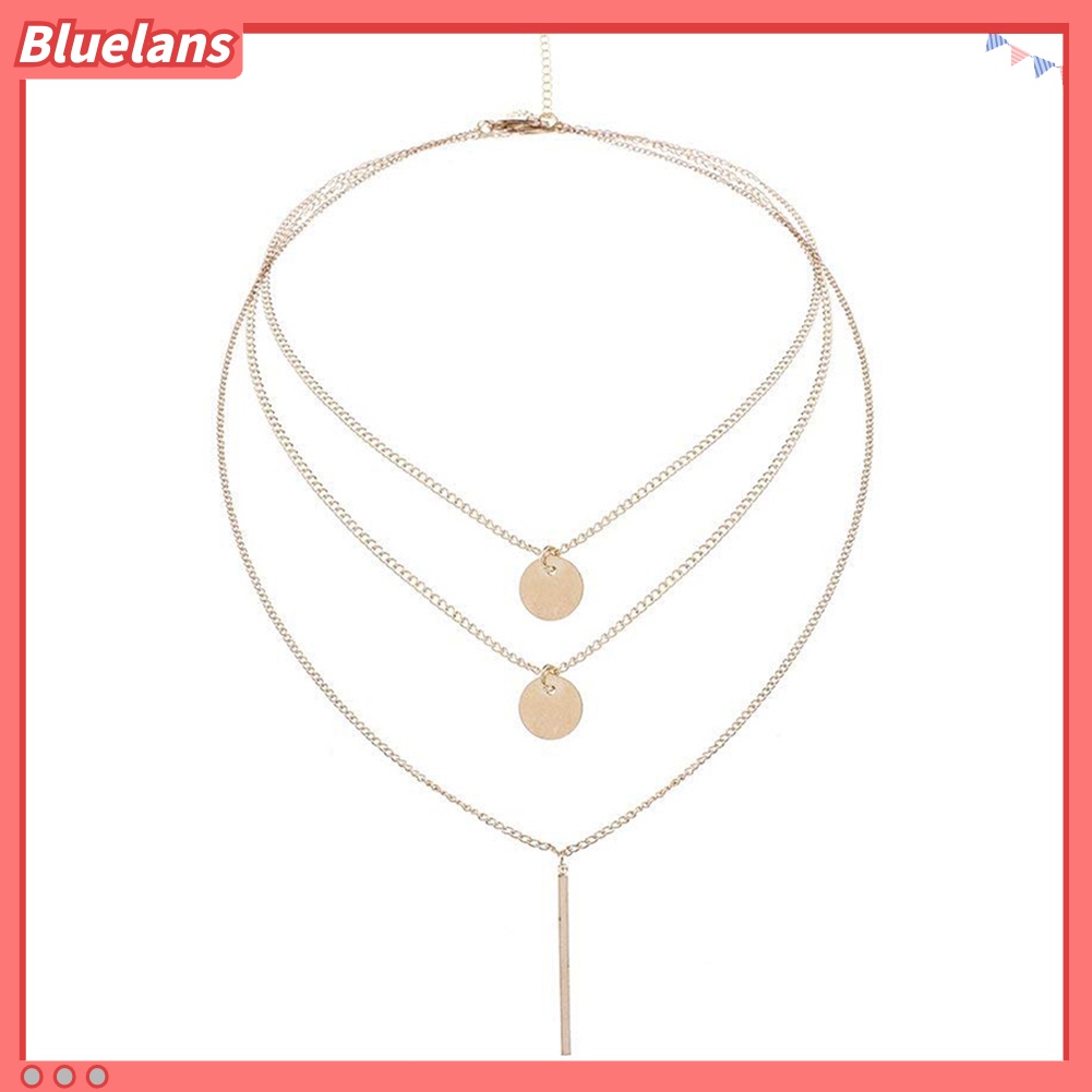 [BLS] Bohemia Multi-layer Bulat Tongkat Liontin Wanita Kalung Choker Perhiasan Charm