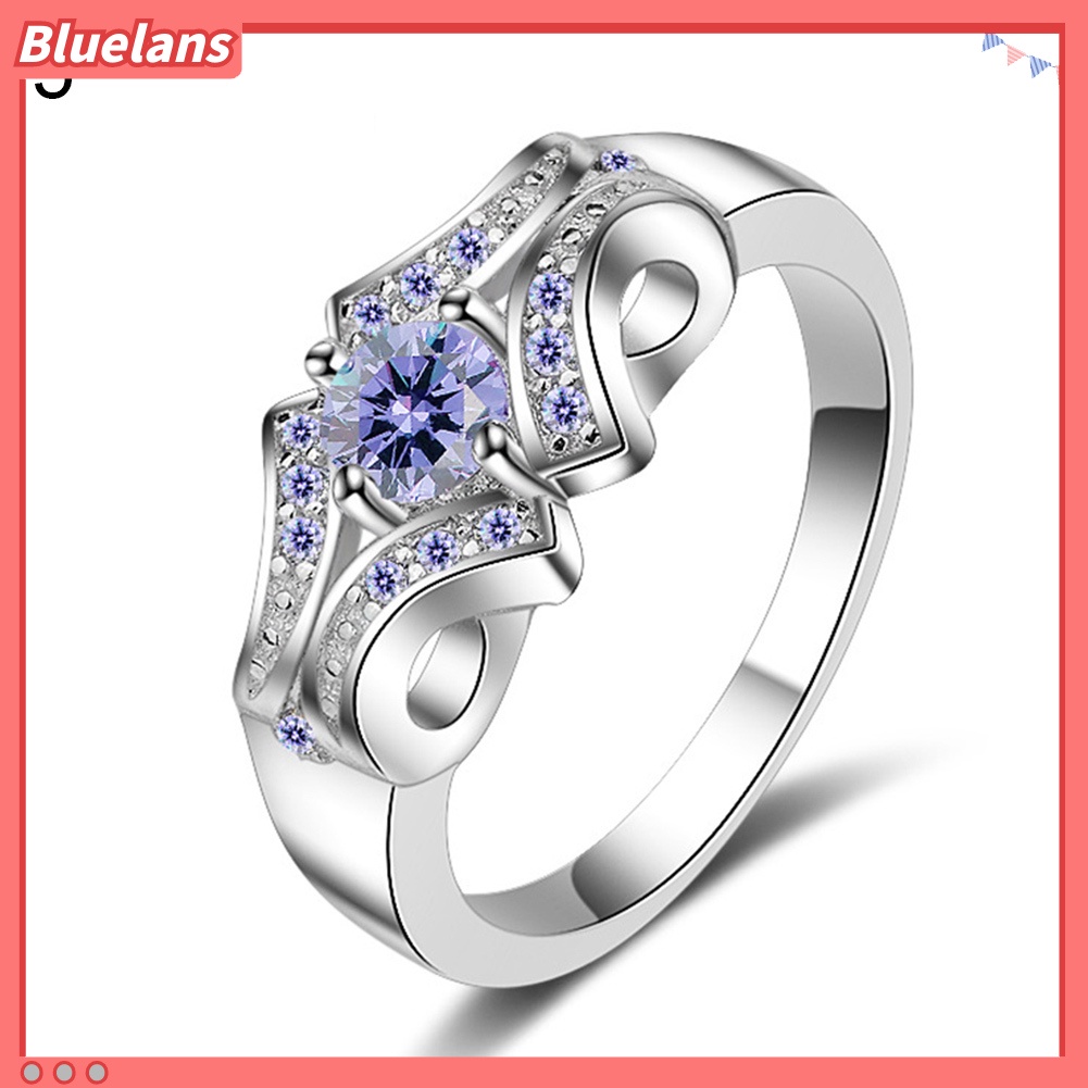 [BLS] Fashion Ungu Cubic Zirconia Bertatahkan Wanita Jari Cincin Menawan Perhiasan Hadiah