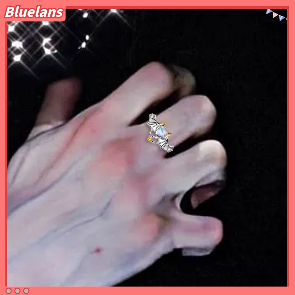 [BLS] Cincin Pasangan Sudut Dan Setan Pembukaan Bulan Batu Adjustable Berongga Keluar Jari Dekorasi Stainless Warna Kontras Lady Finger Ring Jewelry