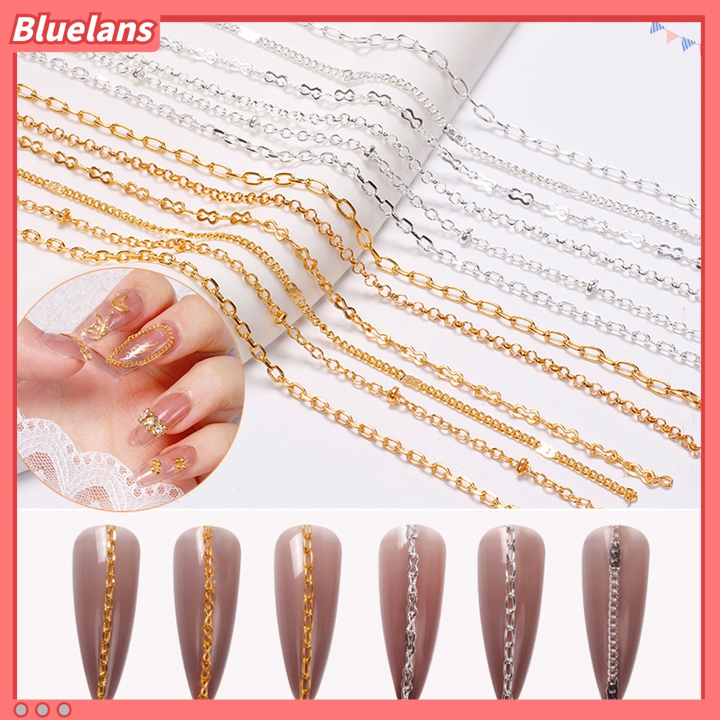 [BLM] 12kisi /Box Rantai Kuku Glitter Efek 3D Alloy Nail Art Rantai Cincin Gesper Dekorasi Logam Manicure DIY Untuk Wanita