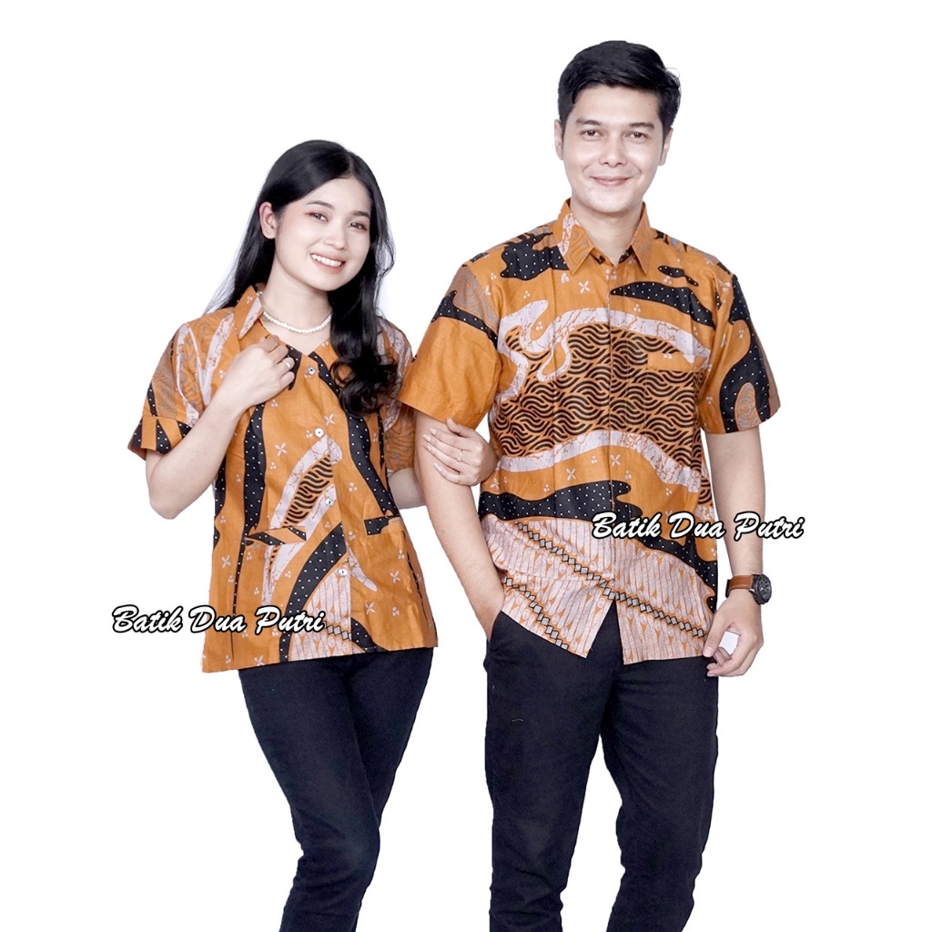 Couple Batik Abstrak Sunkise Batik Wanita Modern Kemeja Hem Pria