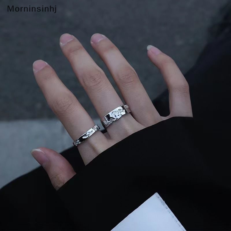 Mornin 2PCS Vintage Pasangan Cincin Pembukaan Buku Jari Retro Warna Silver Unisex Trendi Perhiasan Cincin Jari Untuk Wanita Fashion Ring Set id