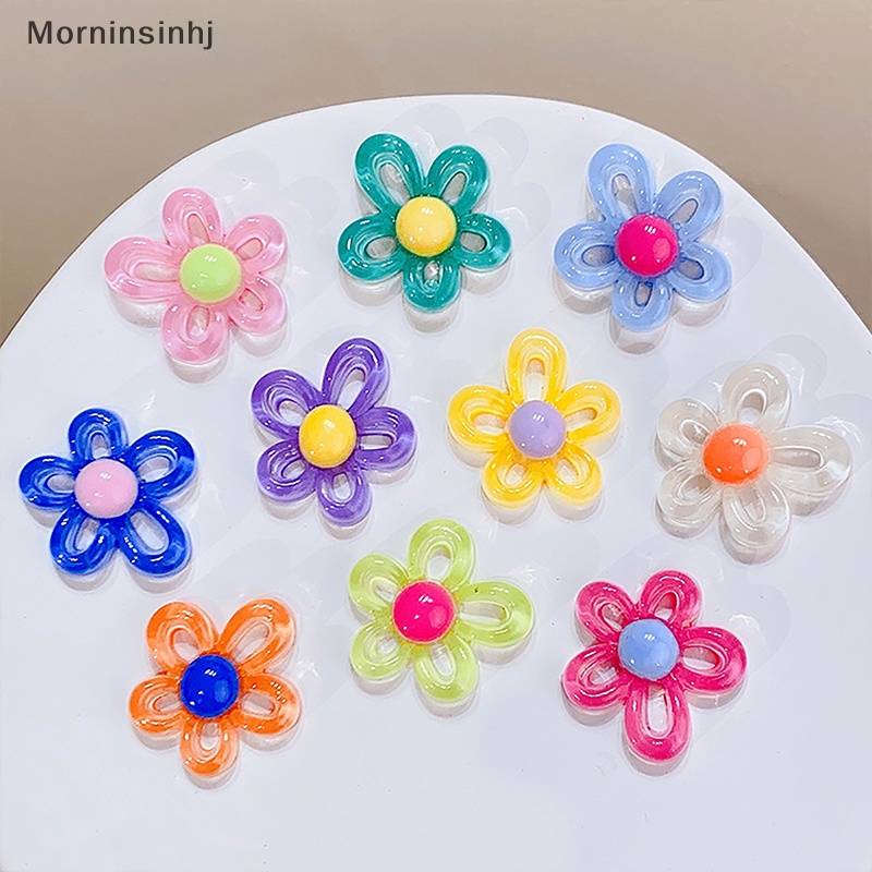 Mornin 10Pcs Warna-Warni Transparan Hollow Bunga Resin Aksesoris Kawaii DIY Scrapbooking Dekorasi Phone Case Kotak Penyimpanan Bahan Patch id