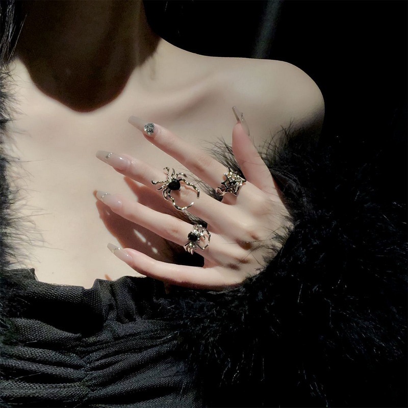 Gothic Punk Style Opening Rings/ Simulasi Hewan Spider Jari Cincin/ Fashion Adjustable Cincin Pasangan Perhiasan Aksesoris