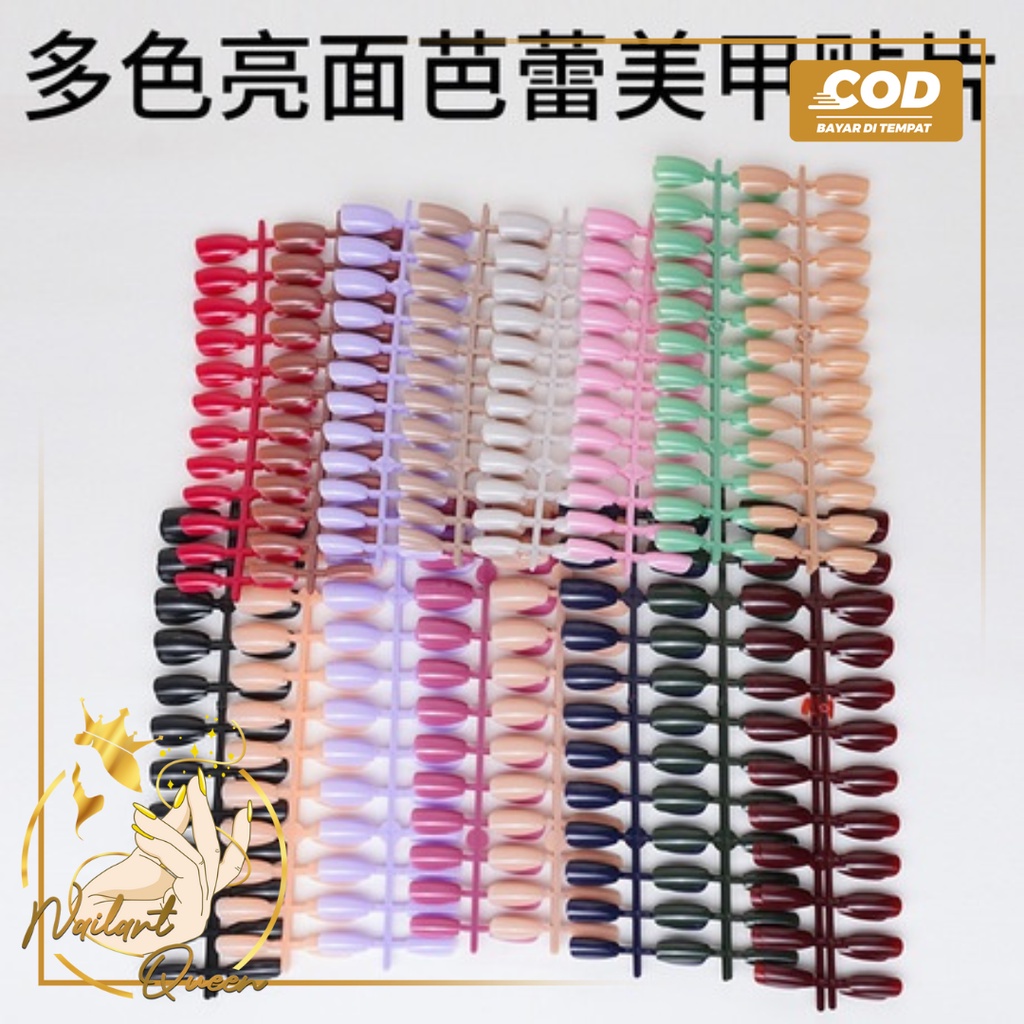 24Pcs Kuku Palsu Murah / Fake Nails Glossy Coffin / Nail Art Kuku Palsu Kode C1066 - C 1209