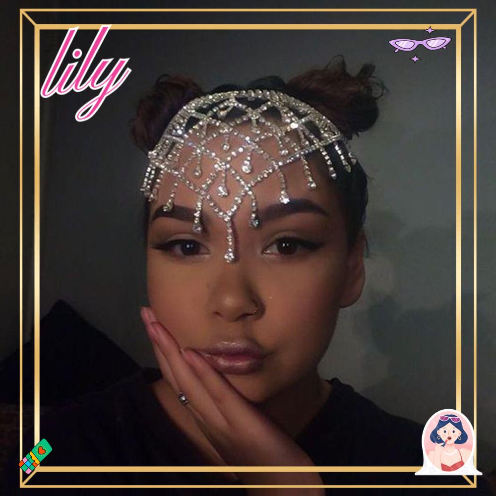 Lily Rhinestone Head Chain Statement Turban Hiasan Kepala Warna Emas Bohemian Kristal Berlian Imitasi