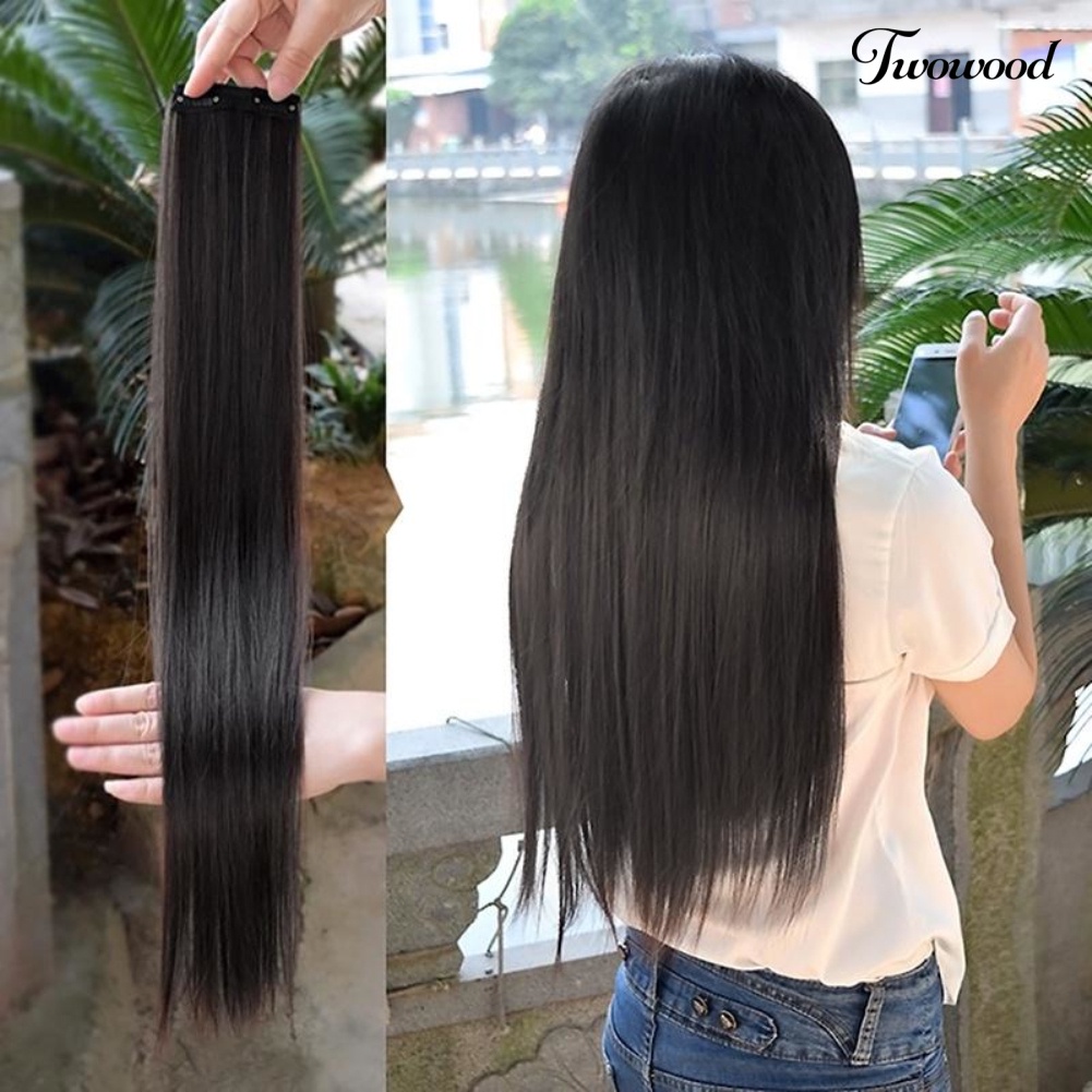 Twowood Wanita Tahan Lama 2klip Lurus Panjang Rambut Ekstensi Cosplay Pesta Sopak Hadiah