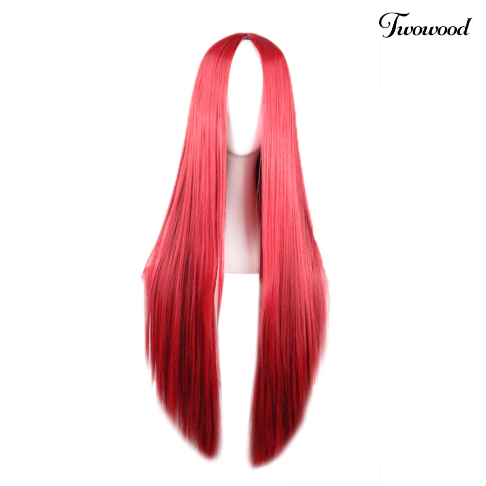 Twowood Fashion Wanita Warna Solid Belah Tengah Panjang Lurus Wig Cosplay Sopak