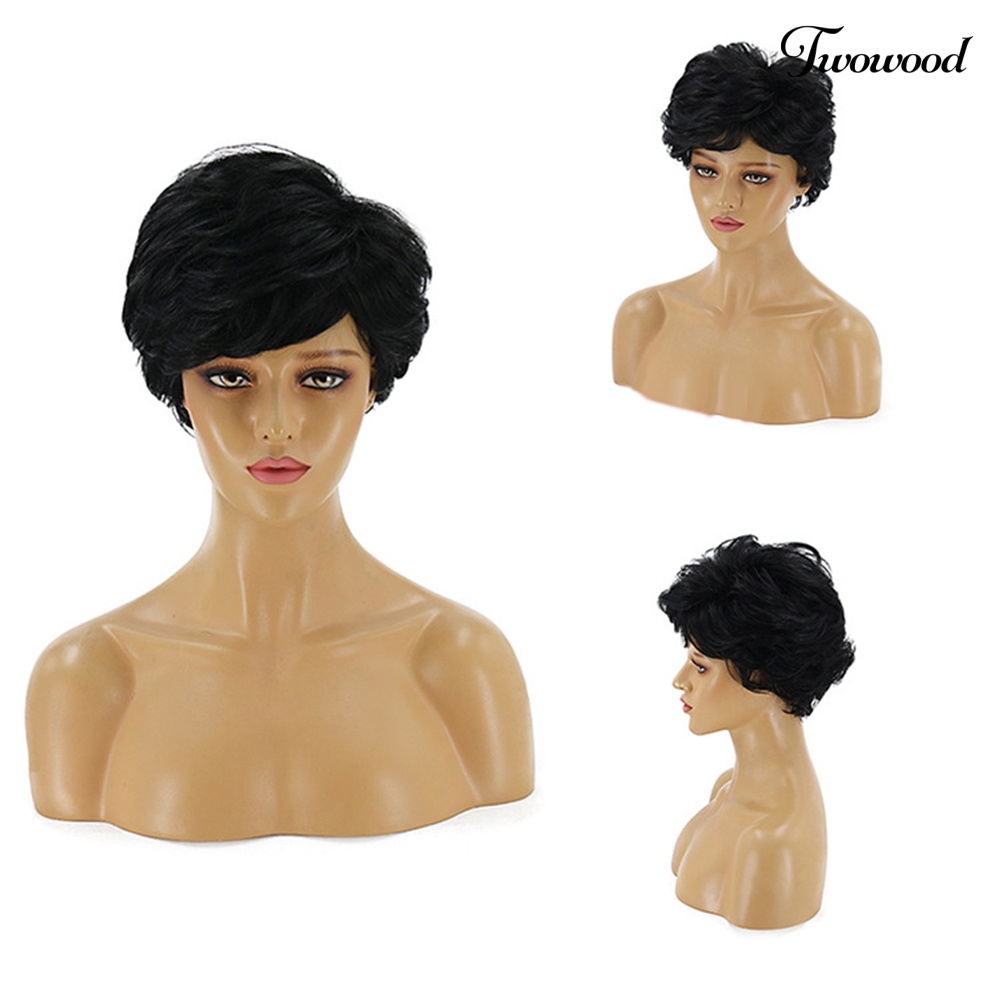 Twowood Fashion Wanita Pendek Keriting Rambut Wig Mawar Net Topi Kepala Pesta Ekstensi Sopak