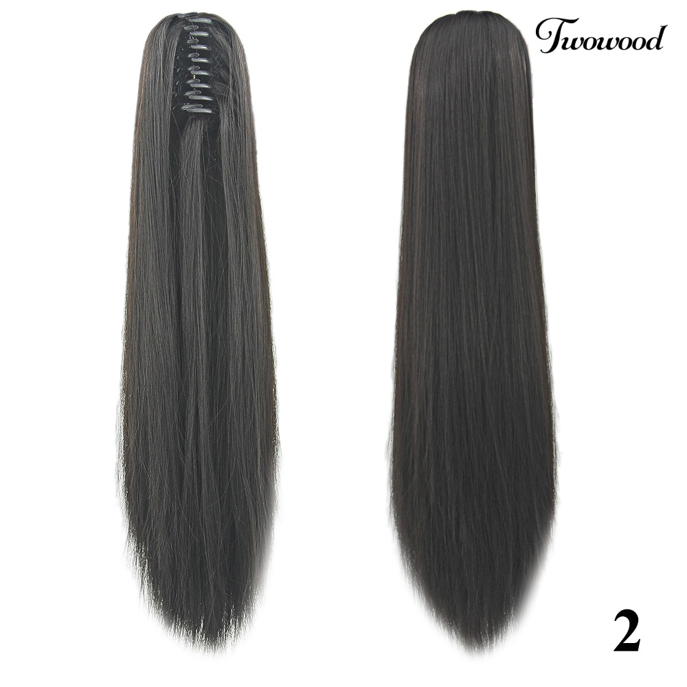 Twowood Serat Sintetis Cakar Clip-in Ponytail Wig Panjang Lurus Rambut Ekstensi Sopak