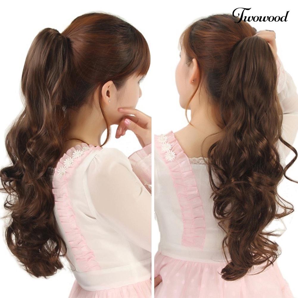 Twowood Wanita Fashion Panjang Keriting Sopak Ponytail Claw Clip Bergelombang Rambut Wig Ekstensi