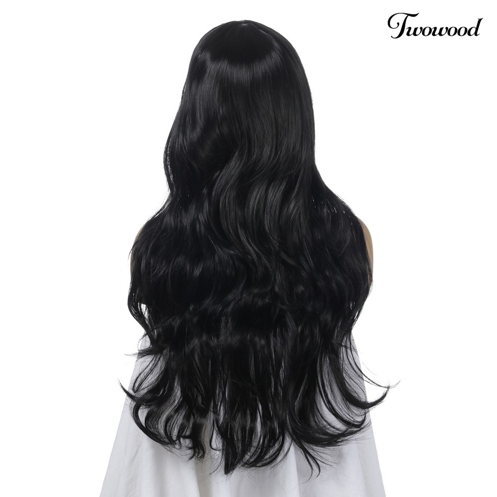 Twowood 70cm Wanita Panjang Bergelombang Poni Rambut Sintetis Wig Anime Cosplay Pesta Sopak