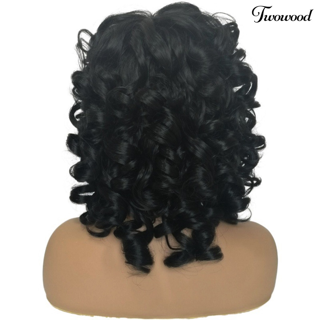 Twowood Curly Hair Wig Fashion Mudah Dipakai Berbulu Trendi Kosmetik Sehat Aksesori Suhu Tinggi Sutra Poni Panjang Keriting Wanita Wig Untuk Kehidupan Sehari-Hari