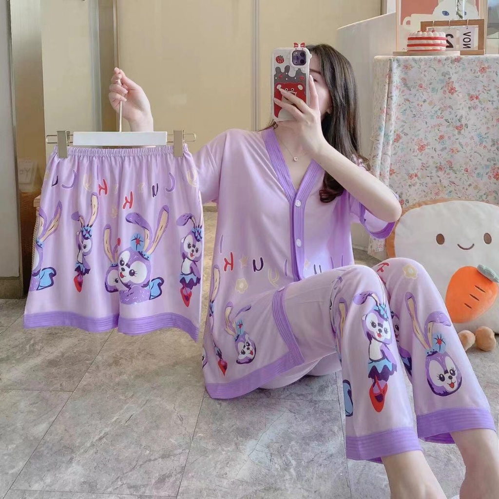 TOPGROSIR TG1735 Set Piyama Baju Tidur Wanita 3 in 1 Import / Baju Tidur Oversize Wanita Berkancing