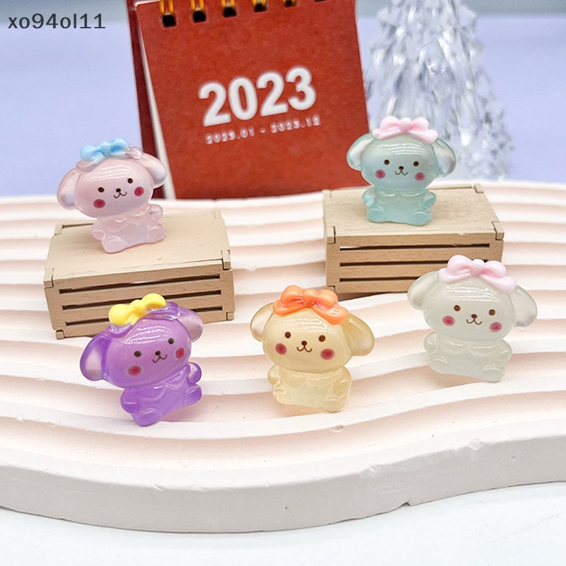 Xo 2Pcs Mini Luminous Cinnamon Dog Ornamen Kartun Warna Boneka Micro Landscape Dekorasi Rumah Boneka Miniatur Mainan OL