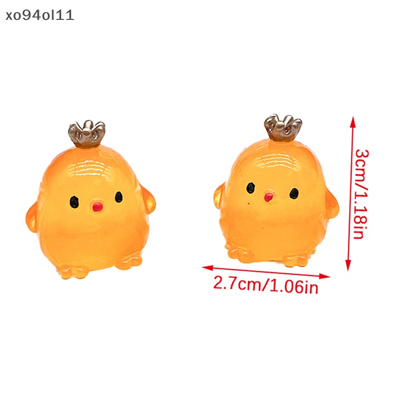 Xo 2Pcs Bercahaya Mahkota Chick Ornamen Mini Kartun Hewan Boneka Mikro Lanskap Dekorasi Rumah Boneka Miniatur Mainan OL