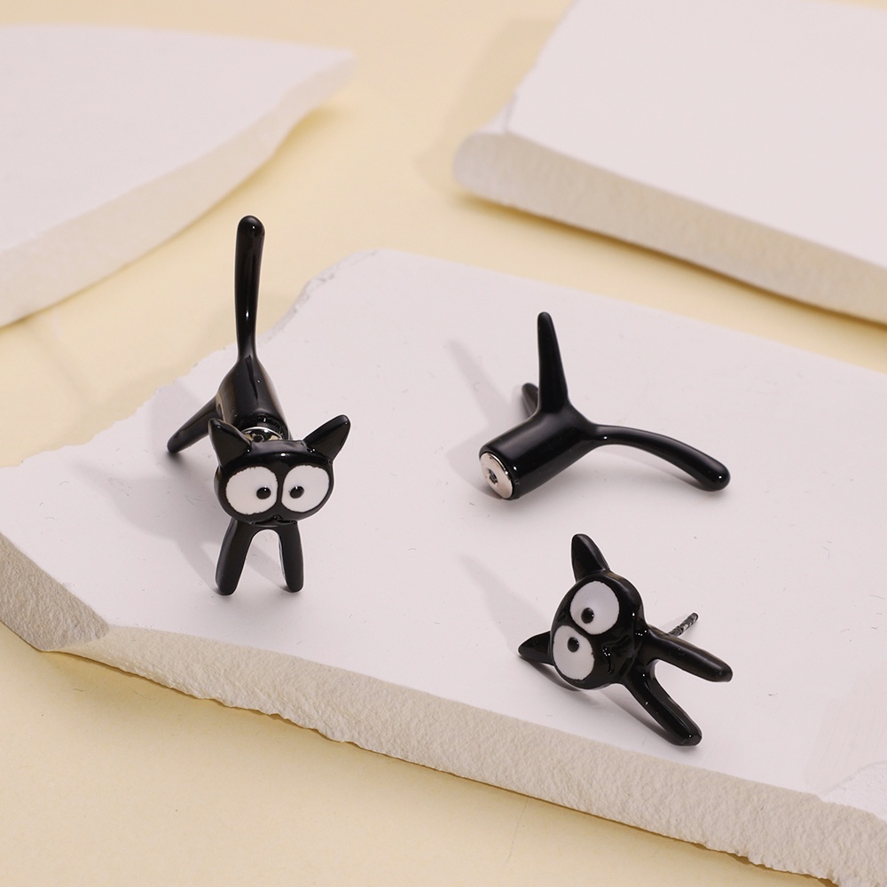 Anting Pejantan Kucing Hitam Lucu Kreatif/Perhiasan Anting Kucing 3D Untuk Gadis/Korean INS Simple Style Studs Earrings/Fashion Trend Pesta Aksesoris Anting Minimalis