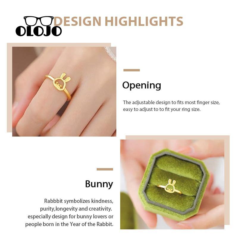 [Olojogrosirtahun Kelinci Cincin Berlapis Emas Pembukaan Fashion Zodiak Kelinci Cincin Perempuan