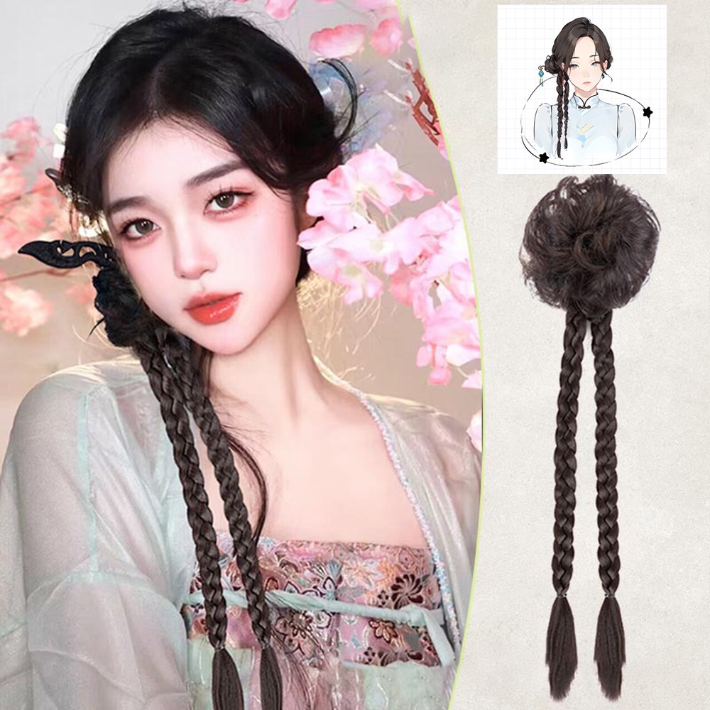 1pcs Extension Rambut Kepang Gaya China Untuk Ponytail Wanita Kepang Memutar Alami Untuk Kostum Hanfu Dan Gaya Kuno 50cm