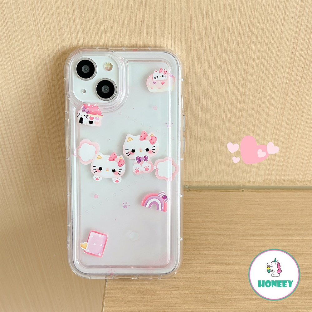 Casing Airbag Kitty Kartun Lucu Untuk iPhone 11 Pro Max12 13 14 Pro Max XR XS 7 8plus Bening Motif Bunga Bintang Penutup Belakang