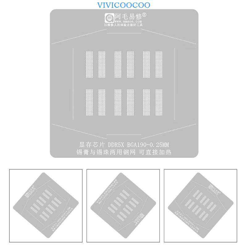 Vivi BGA Reballing Stensil Pemanas Langsung Solder Steel Template Untuk DDR5X BGA190