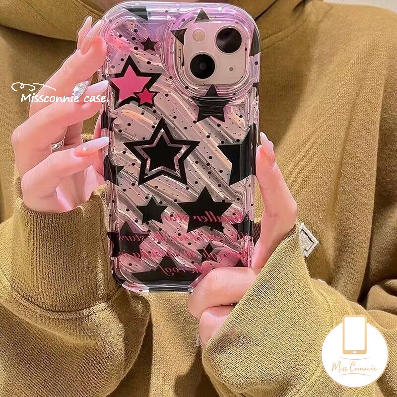 IPHONE Casing Kertas Kartu Laser Bintang Berujung Lima Hitam Ungu Kompatibel Untuk Iphone11 13 14 12 Pro MAX 7Plus 8Plus 6 6S 7 8 Plus XR X XS MAX SE 2020lembut 3D Bergelombang Melengkung Mewah Back Cover