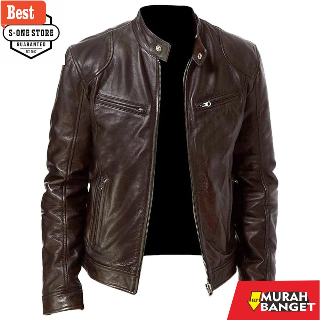 Jaket kulit pria terbaru- jaket kulit pria warna Coklat 007