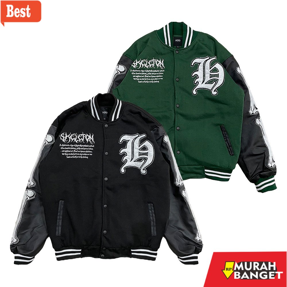 Jaket kulit pria terbaru- HRXPRJCT - VARSITY JACKET 'SKELETON'