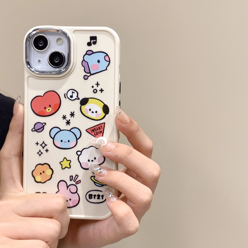 All New Metal Camera Skin Silicone Soft Case IPhone 11 12 13 14 Pro Max Women's Fashion Gift Cute Cartoon Phone Case Funny BT21