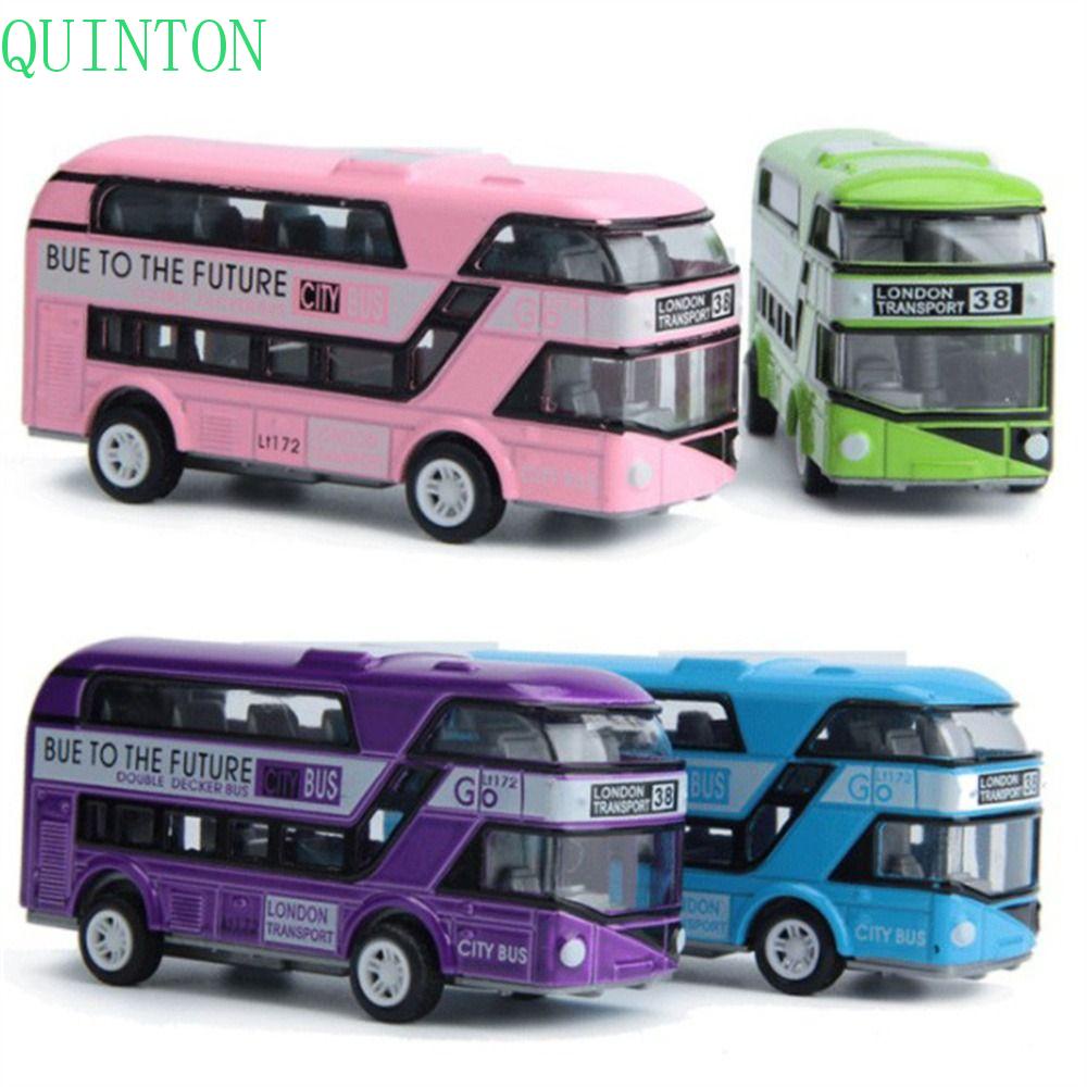 Quinton Diecast Cars Mainan 4roda Hadiah Untuk Anak Set Kendaraan Mainan Kendaraan Mobil Model Bus Mainan Edukasi Kedip Dengan Musik Double Decker Bus