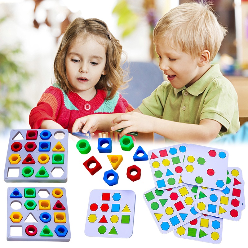 Bentuk Geometris Color Matching Puzzle Game Mainan Edukasi Sensory Warna Anak