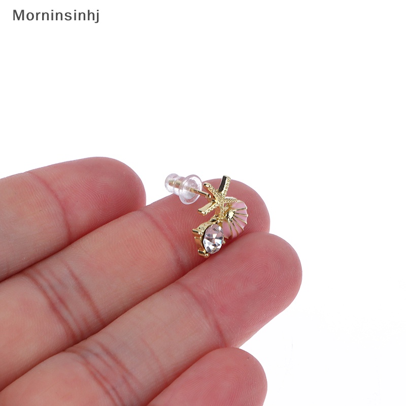 Mornin 1pasang Paduan Asimetris Sederhana Bintang Laut Ear Studs Zircon Pearl Earrings id