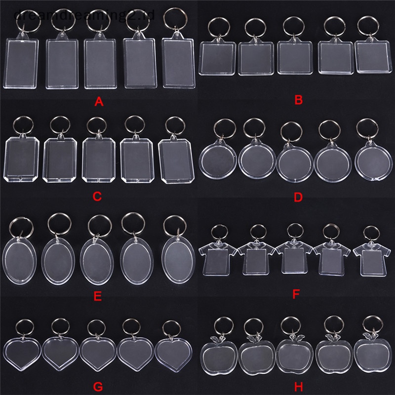 (drea) 5pcs Sisipan Kosong Transparan Foto Bingkai Foto Keyring Gantungan Kunci Hadiah DIY //