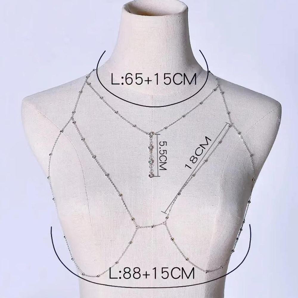 LILY Piece Body Chain, Aksesoris Tubuh Lingerie Chain, Rantai Dada Sexy +Kalung Perhiasan Tubuh Logam Multilayer Untuk Pantai