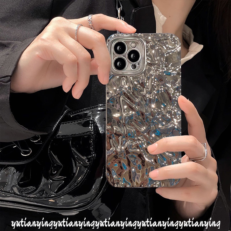 Casing Belakang Plating Electroplate Mewah Untuk Redmi 9C A2+ 12C A2 A1 9T A1+9A 10A 10 9 Redmi Note 11 11s 9 9s 10 8 10s 11 Pro POCO X3 NFC Pro Ins Penutup Batu Kerut Silver Canggih