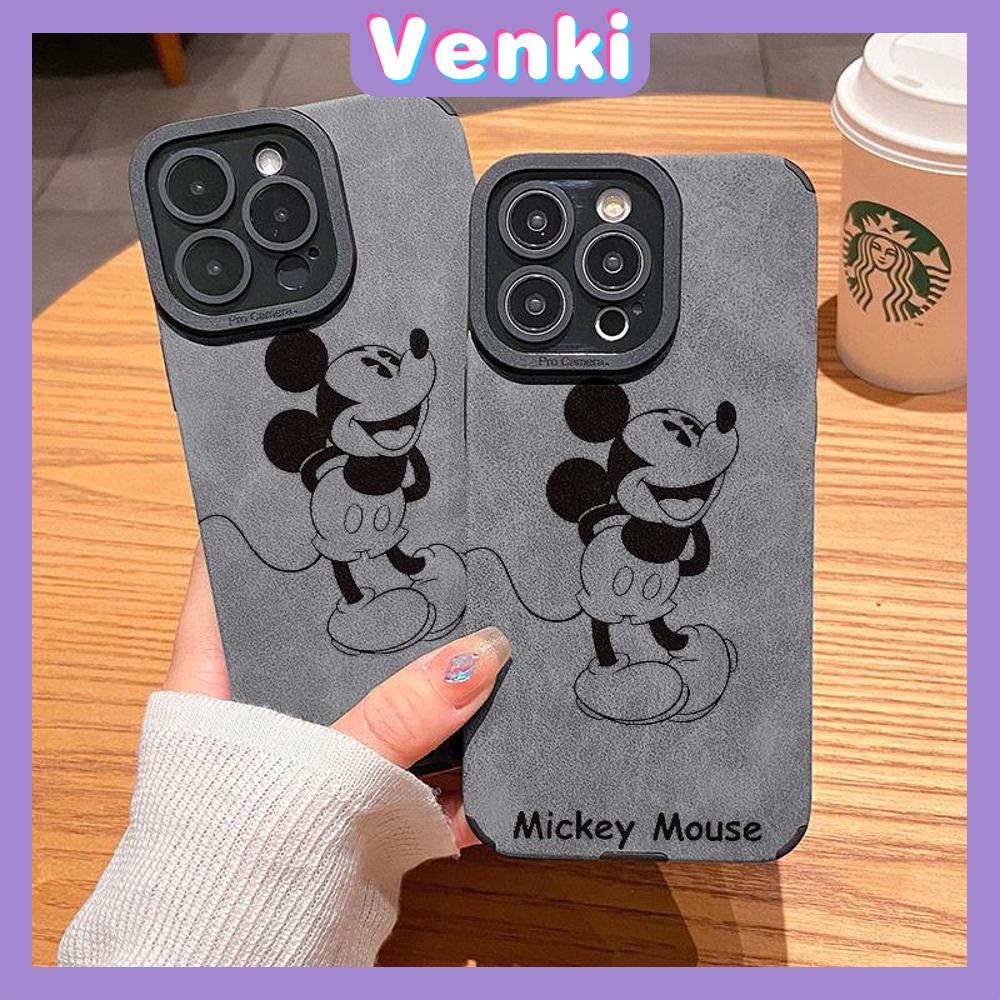 VENKI - Untuk iPhone 11 Case Leather Pupil Suede Case Soft Shockproof Phone Case Camera Simple Cute Cartoon Mouse Kompatibel dengan iPhone 14 13 Pro max 12 Pro max xr xs 7Plus 8Plus