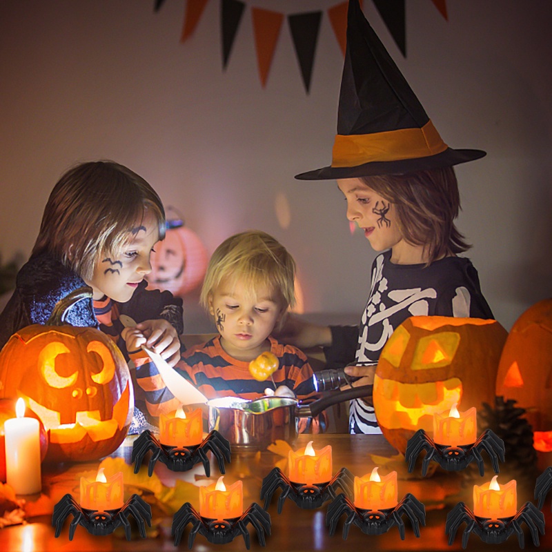 Halloween Klasik Lilin Spider Lampu Malam/Horror LED Candle Lamp Pumpkin Warm Yellow Dekorasi Rumah Ornamen Pesta
